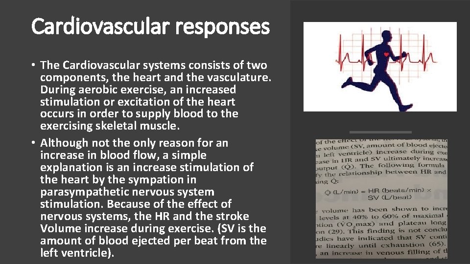 Cardiovascular responses • The Cardiovascular systems consists of two components, the heart and the