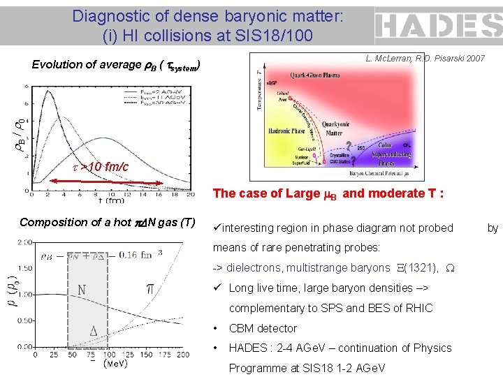 Diagnostic of dense baryonic matter: (i) HI collisions at SIS 18/100 L. Mc. Lerran,
