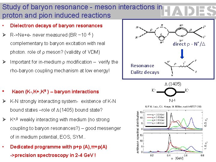 Study of baryon resonance - meson interactions in proton and pion induced reactions •