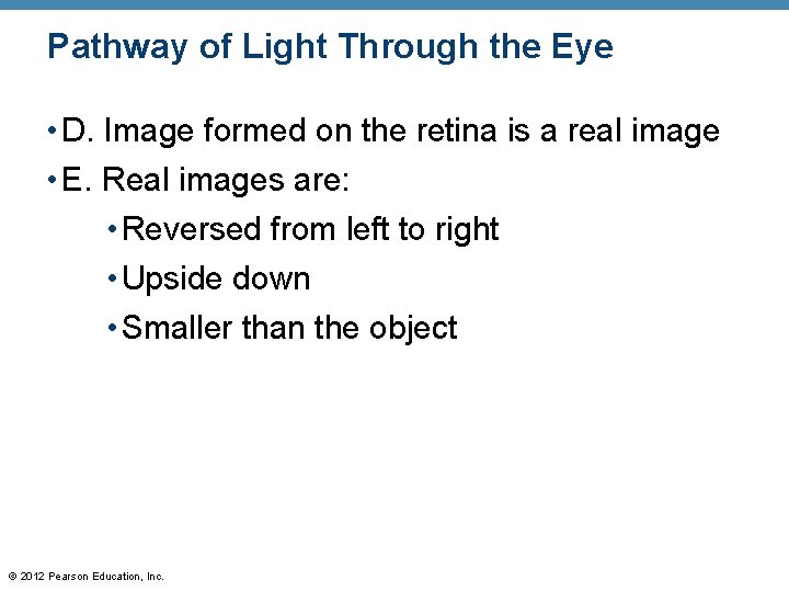 Pathway of Light Through the Eye • D. Image formed on the retina is