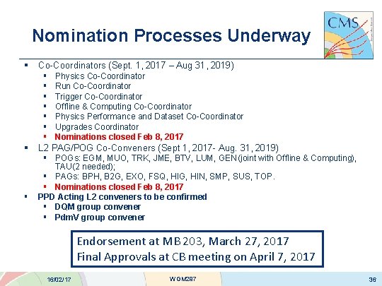 Nomination Processes Underway § § § Co-Coordinators (Sept. 1, 2017 – Aug 31, 2019)