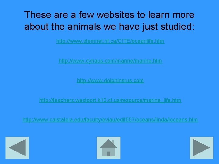 These are a few websites to learn more about the animals we have just