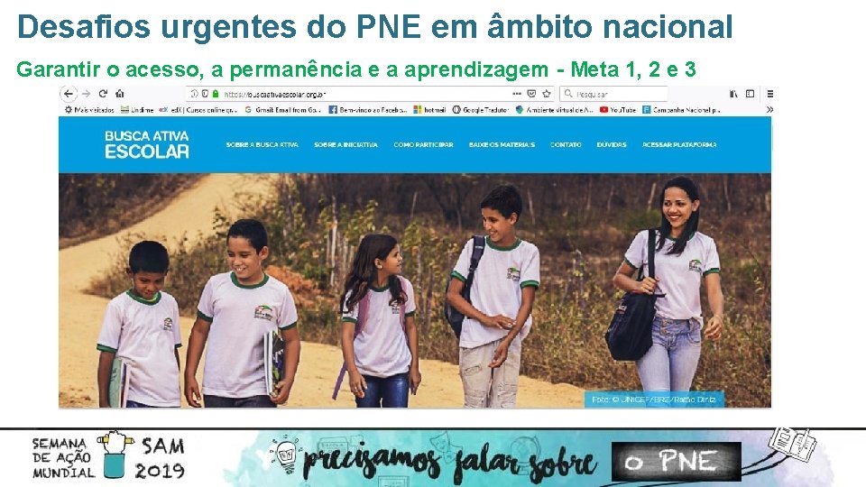 Desafios urgentes do PNE em âmbito nacional Garantir o acesso, a permanência e a