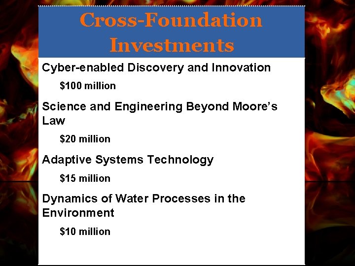 Cross-Foundation Investments Cyber-enabled Discovery and Innovation $100 million Science and Engineering Beyond Moore’s Law