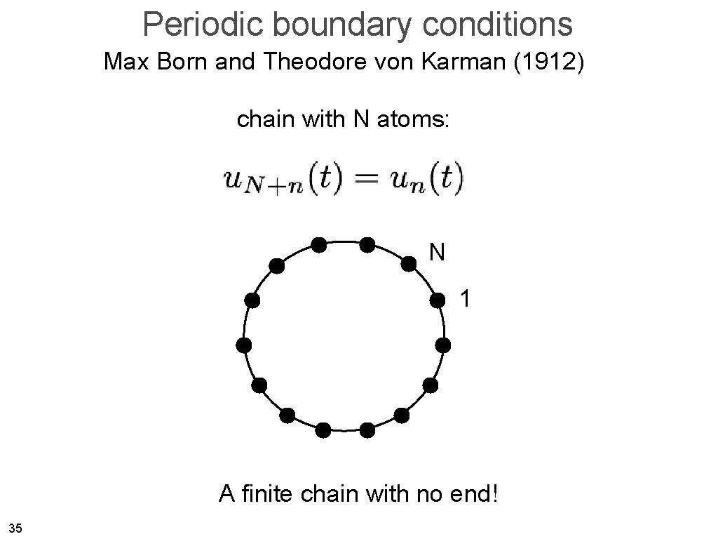 Periodic boundary conditions Max Born and Theodore von Karman (1912) chain with N atoms: