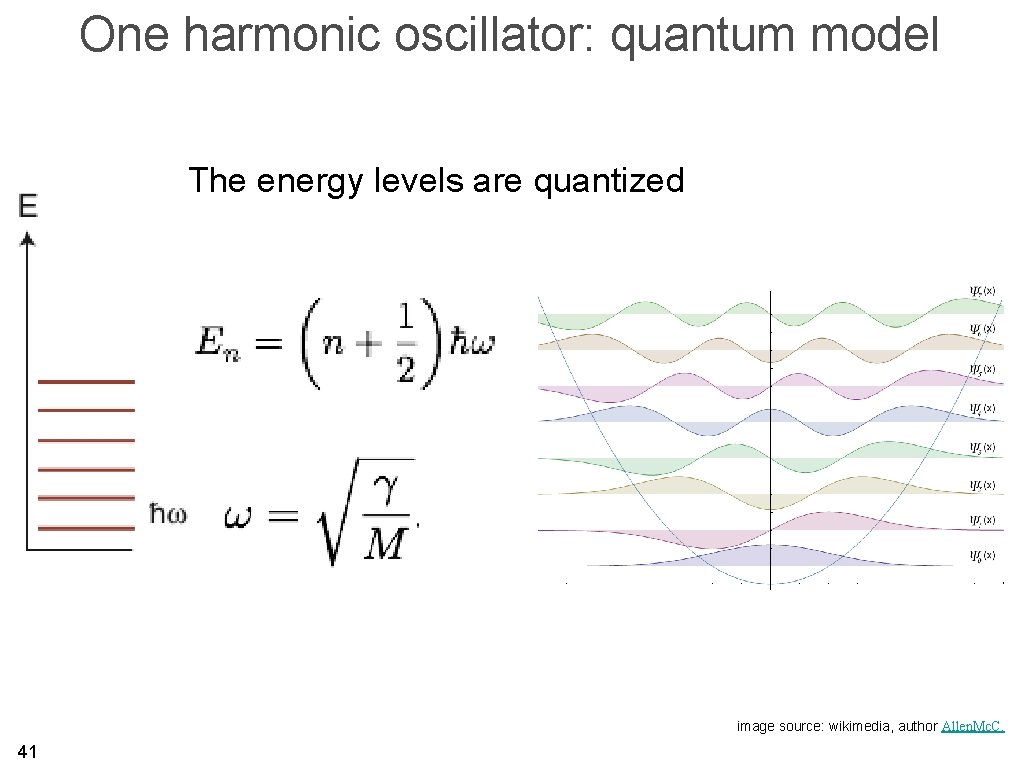 One harmonic oscillator: quantum model The energy levels are quantized image source: wikimedia, author
