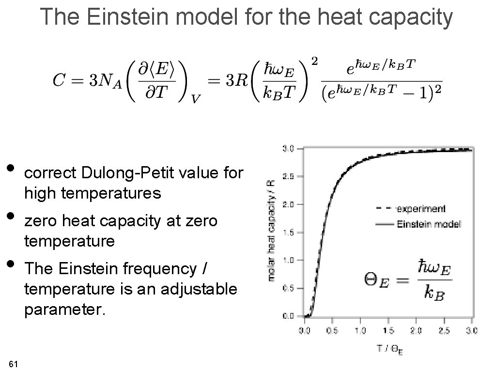 The Einstein model for the heat capacity • correct Dulong-Petit value for high temperatures