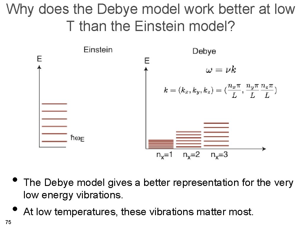Why does the Debye model work better at low T than the Einstein model?
