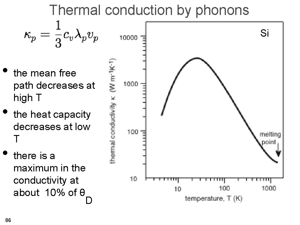 Thermal conduction by phonons Si • the mean free path decreases at high T