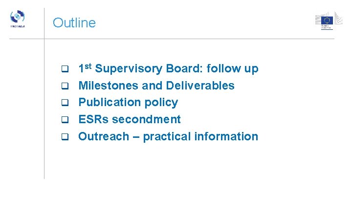 Outline q q q 1 st Supervisory Board: follow up Milestones and Deliverables Publication