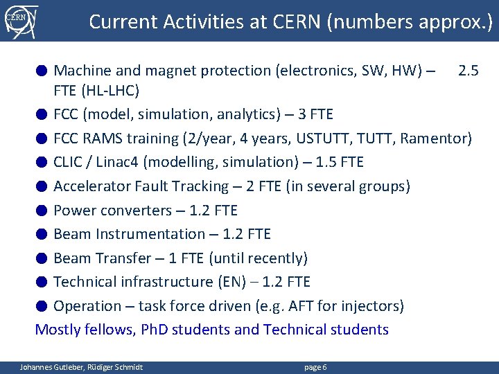 Current Activities at CERN (numbers approx. ) CERN Machine and magnet protection (electronics, SW,