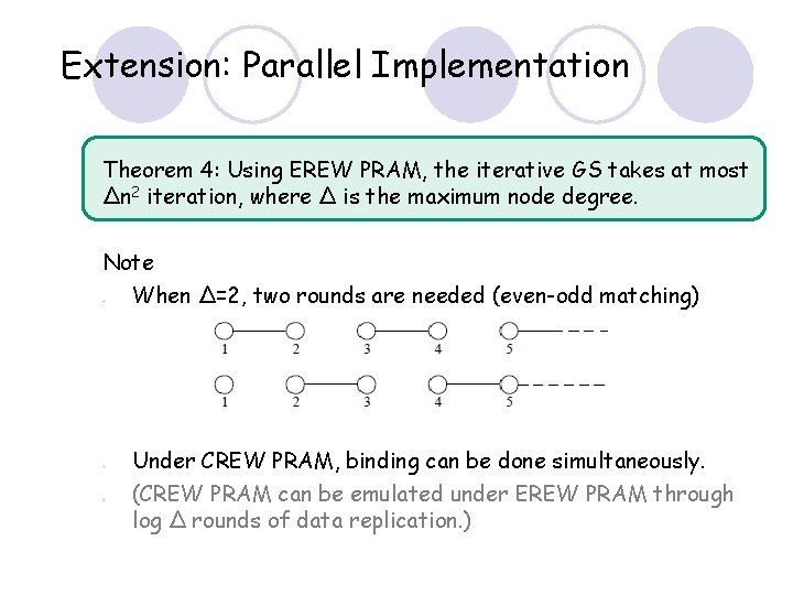 Extension: Parallel Implementation Theorem 4: Using EREW PRAM, the iterative GS takes at most