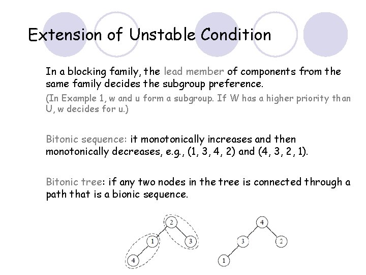 Extension of Unstable Condition In a blocking family, the lead member of components from