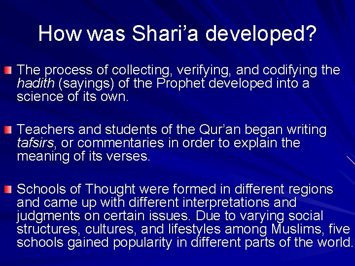 How was Shari’a developed? The process of collecting, verifying, and codifying the hadith (sayings)