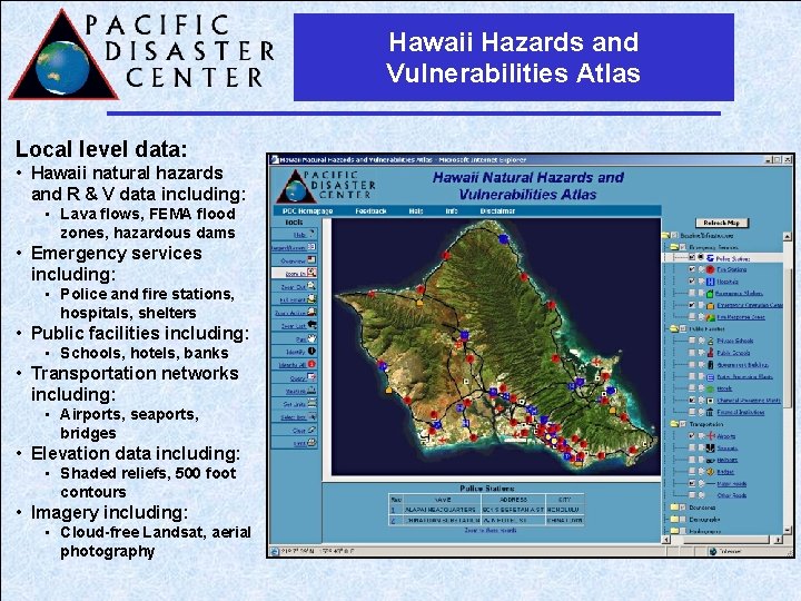 Hawaii Hazards and Vulnerabilities Atlas Local level data: • Hawaii natural hazards and R