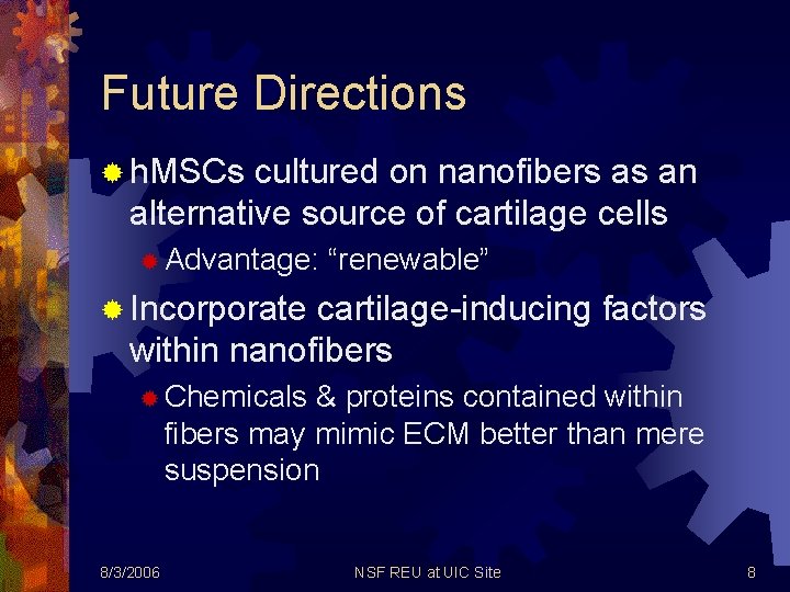 Future Directions ® h. MSCs cultured on nanofibers as an alternative source of cartilage