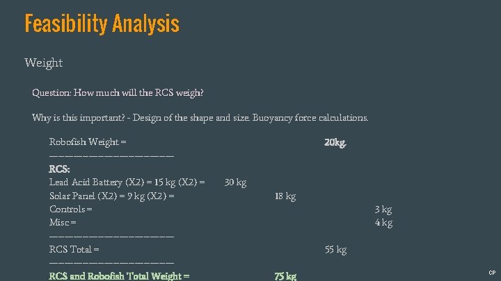 Feasibility Analysis Weight Question: How much will the RCS weigh? Why is this important?