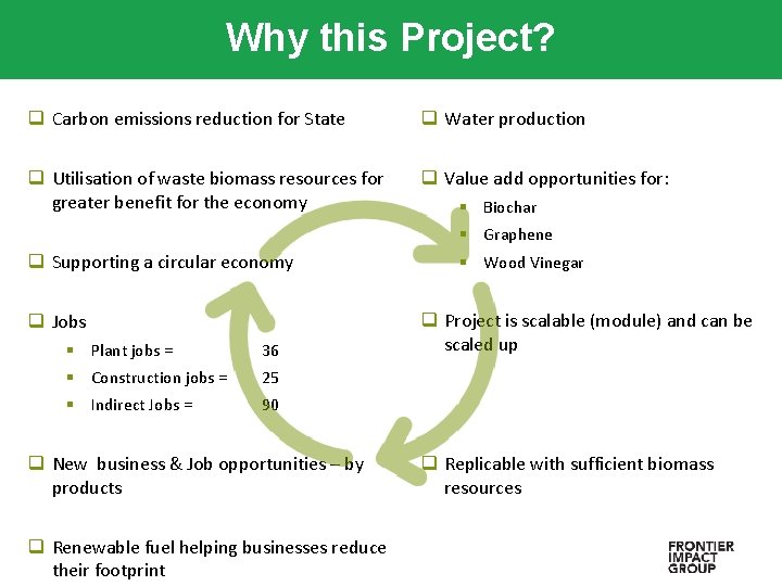 Why this Project? q Increased Fuel Security q Carbon emissions reduction for State q
