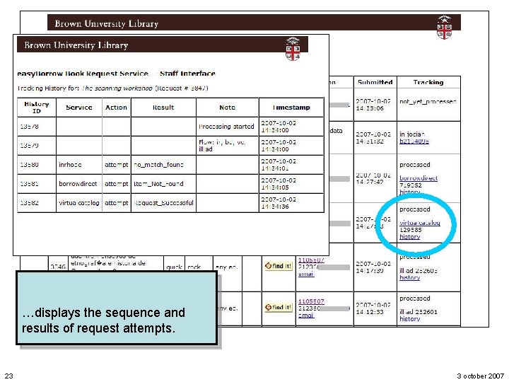 …displays the sequence and results of request attempts. 23 3 october 2007 