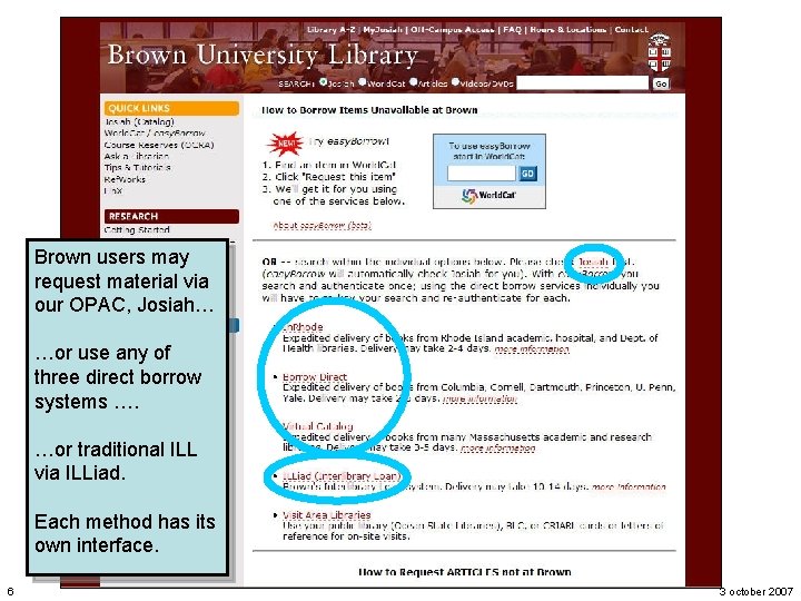 Brown users may request material via our OPAC, Josiah… …or use any of three
