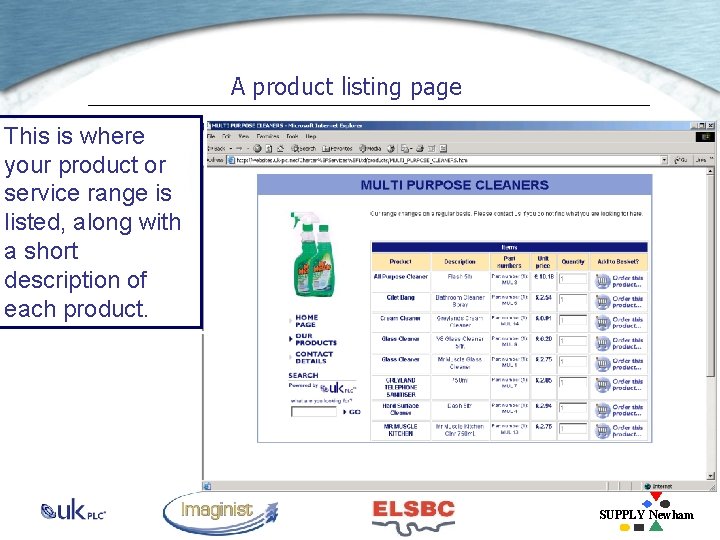 A product listing page This is where your product or service range is listed,