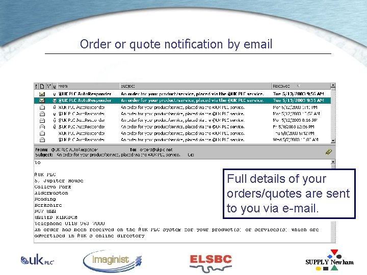Order or quote notification by email Full details of your orders/quotes are sent to