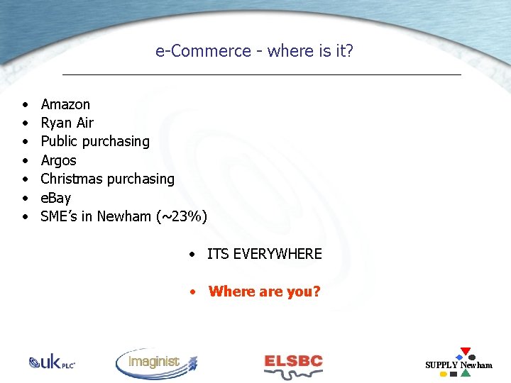 e-Commerce - where is it? • • Amazon Ryan Air Public purchasing Argos Christmas