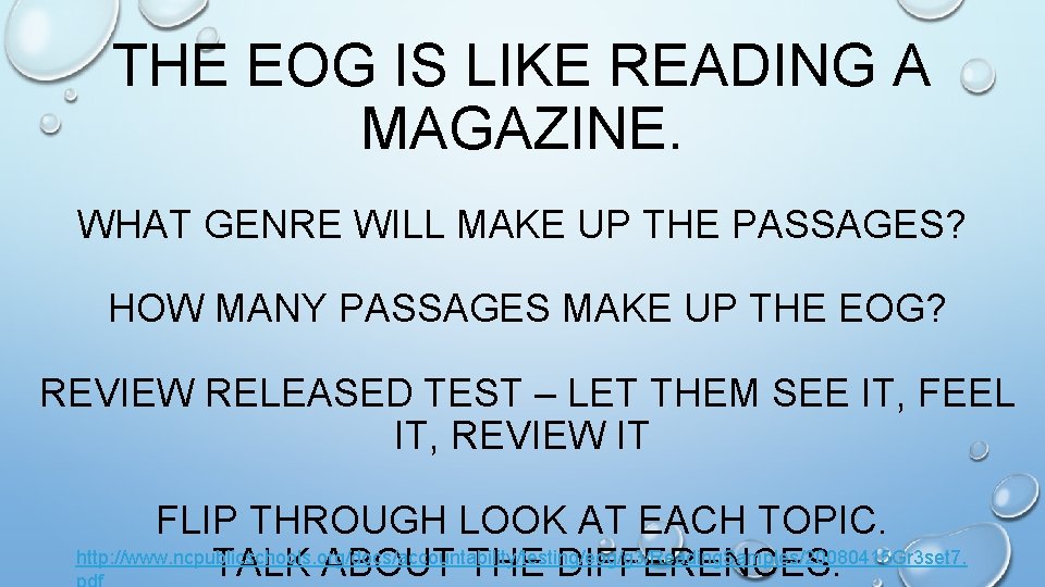 THE EOG IS LIKE READING A MAGAZINE. WHAT GENRE WILL MAKE UP THE PASSAGES?