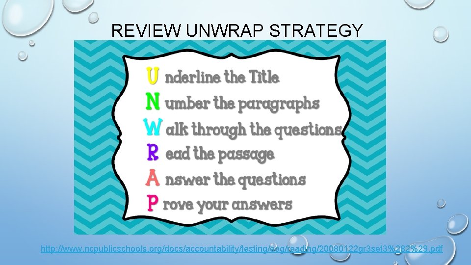 REVIEW UNWRAP STRATEGY http: //www. ncpublicschools. org/docs/accountability/testing/eog/reading/20080122 gr 3 set 3%282%29. pdf 