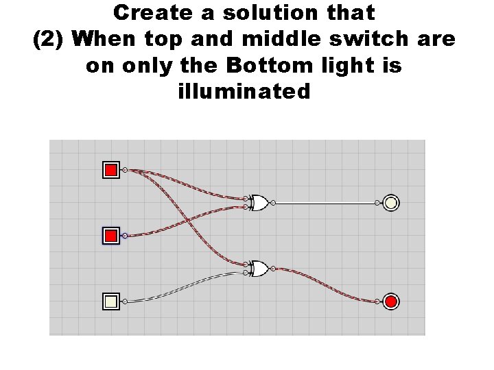 Create a solution that (2) When top and middle switch are on only the Create a solution that (2) When top and middle switch are on only the
