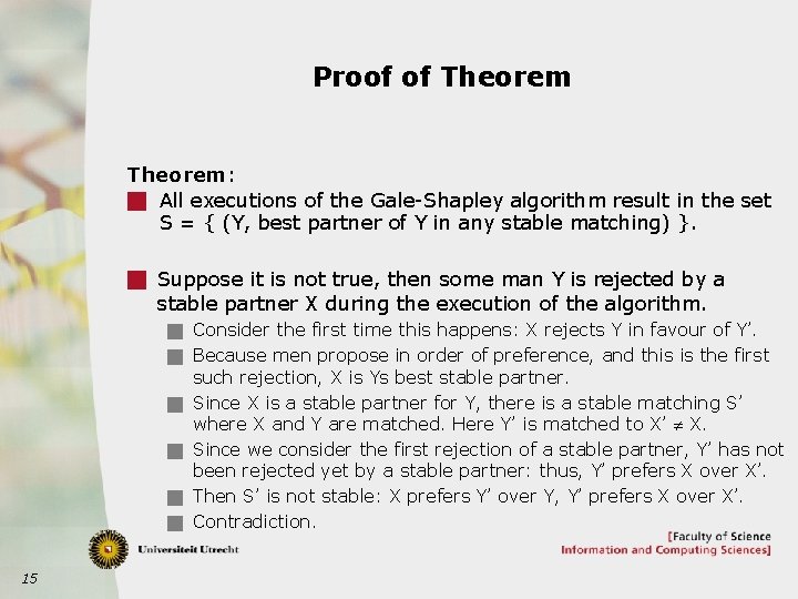 Proof of Theorem: g All executions of the Gale-Shapley algorithm result in the set