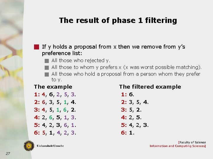 The result of phase 1 filtering g If y holds a proposal from x