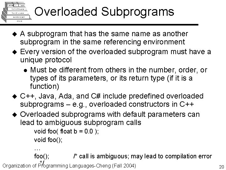 Overloaded Subprograms u u A subprogram that has the same name as another subprogram