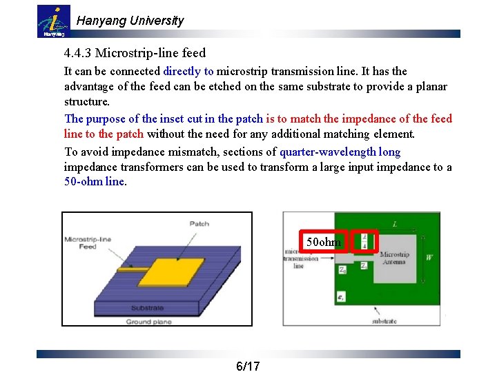 Hanyang University 4. 4. 3 Microstrip-line feed It can be connected directly to microstrip