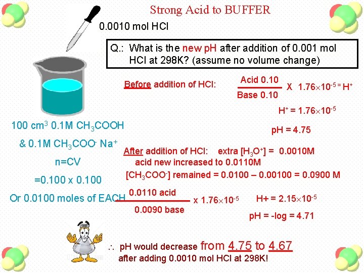 Strong Acid to BUFFER 0. 0010 mol HCl Q. : What is the new