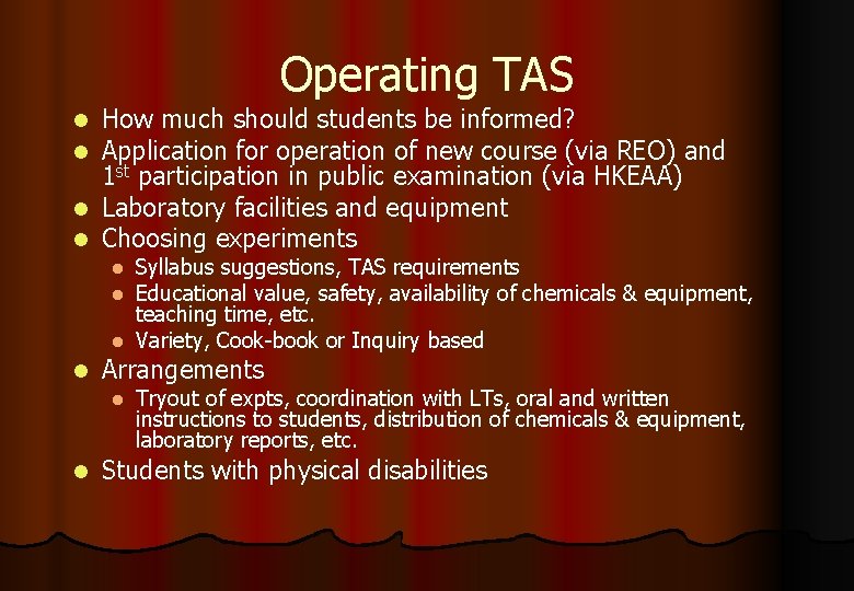 Operating TAS How much should students be informed? Application for operation of new course
