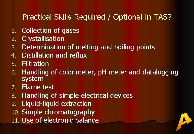 Practical Skills Required / Optional in TAS? 1. 2. 3. 4. 5. 6. 7.