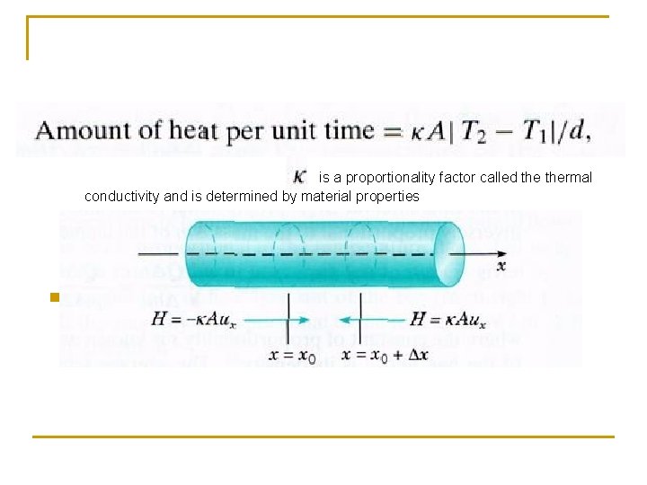 is a proportionality factor called thermal conductivity and is determined by material properties n