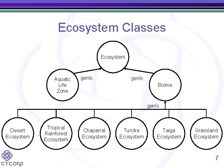 Ecosystem Classes Ecosystem Aquatic Life Zone genls Biome genls Desert Ecosystem Tropical Rainforest Ecosystem