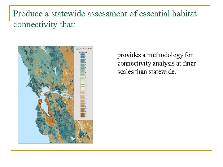 Produce a statewide assessment of essential habitat connectivity that: provides a methodology for connectivity