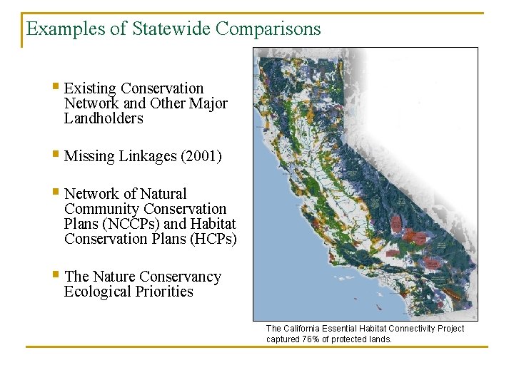 Examples of Statewide Comparisons § Existing Conservation Network and Other Major Landholders § Missing