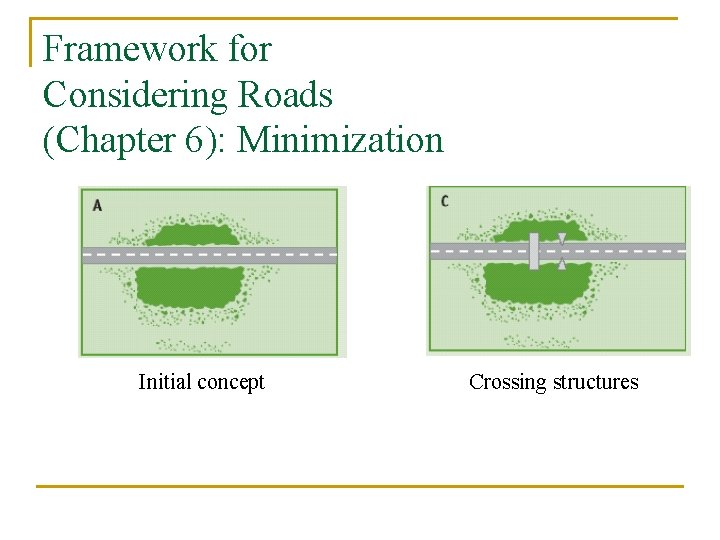 Framework for Considering Roads (Chapter 6): Minimization Initial concept Crossing structures 