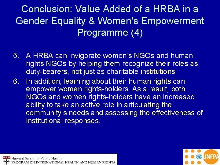 Conclusion: Value Added of a HRBA in a Gender Equality & Women’s Empowerment Programme