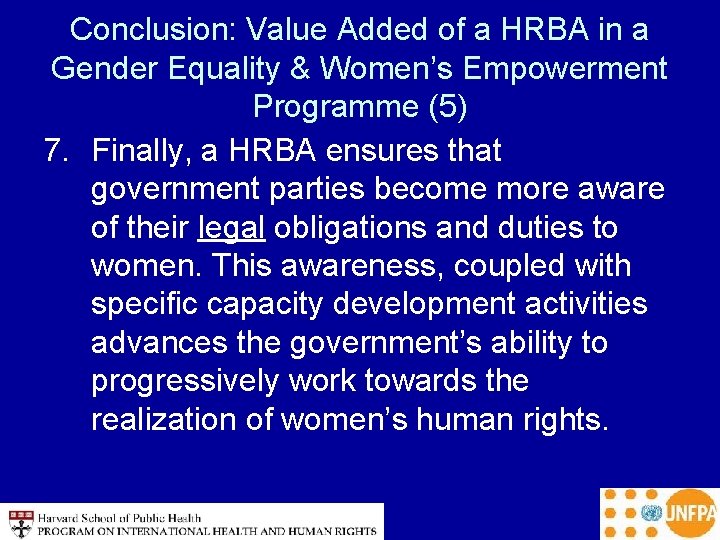 Conclusion: Value Added of a HRBA in a Gender Equality & Women’s Empowerment Programme
