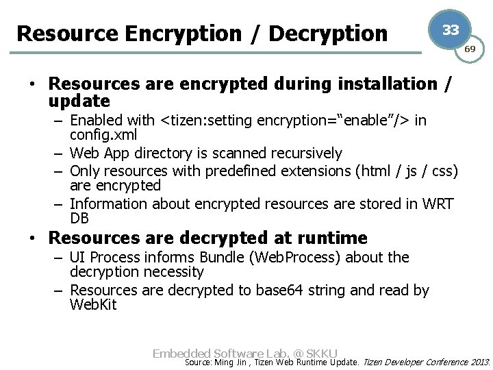 Resource Encryption / Decryption 33 69 • Resources are encrypted during installation / update