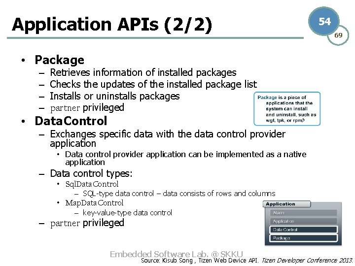 Application APIs (2/2) 54 69 • Package – – Retrieves information of installed packages