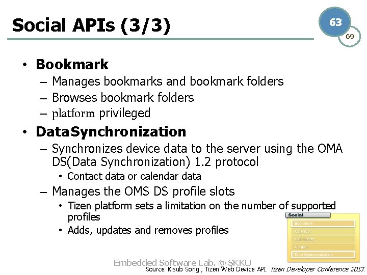 Social APIs (3/3) 63 69 • Bookmark – Manages bookmarks and bookmark folders –