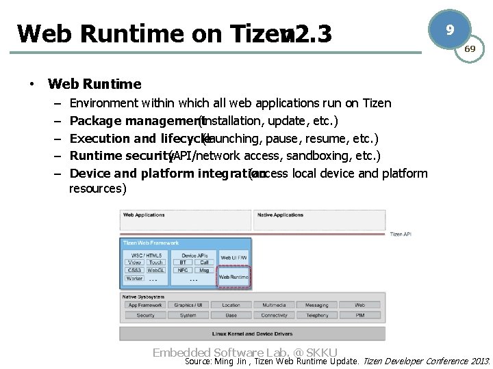 Web Runtime on Tizen v 2. 3 9 69 • Web Runtime – –