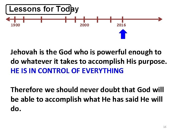Lessons for Today 1900 2016 Jehovah is the God who is powerful enough to