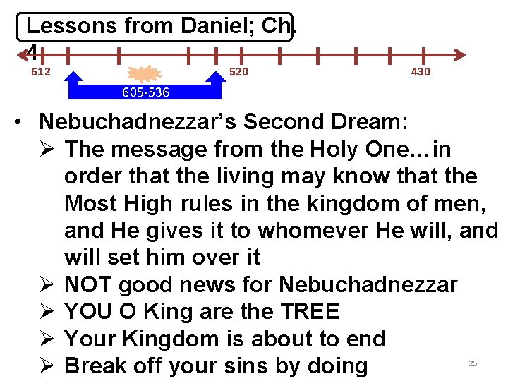 Lessons from Daniel; Ch. 4 612 520 430 605 -536 • Nebuchadnezzar’s Second Dream: